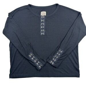 CHASER Black Ribbed Knit Long Sleeve Top Hook‎ & Eye Accents Womens